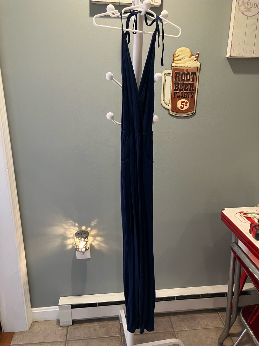 Lulu's Navy Blue Tie-Shoulder Jumpsuit